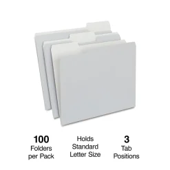 Staples File Folders, 1/3-Cut Tab, Letter Size, Gray, 100/Box (ST433664-CC)