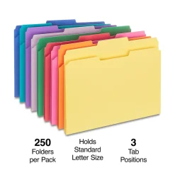Staples File Folders, 1/3-Cut Tab, Letter Size, Assorted, 250/Box (ST576937-CC)