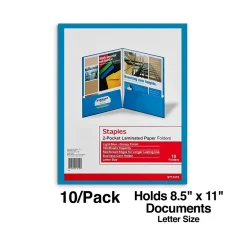 Staples Glossy 2-Pocket Paper Folder, Light Blue, 10/Pack (13373-CC)