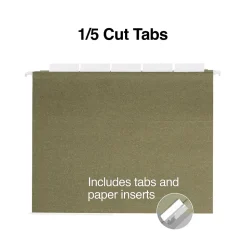 Staples® Hanging File Folders, 5-Tab, Letter Size, Standard Green, 250/Carton (ST116764CT)
