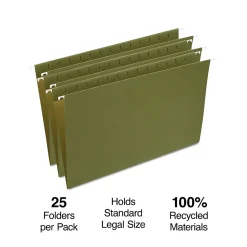 Staples Hanging File Folder, Stright Cut, Legal Size, Standard Green, 25/Box (ST521252/521252)