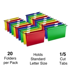Staples® Hanging File Folder, 5-Tab, Letter Size, Assorted, 20/Box (ST13324/TR13324)