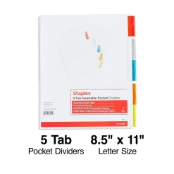 Staples Insertable Paper Dividers, 5-Tab, Assorted Colors (13496/11270)