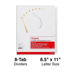 Staples Large Tab Insertable Dividers, 8-Tab, Clear (18935/11124)
