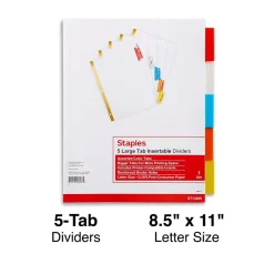 Staples Large Tab Insertable Dividers, 5-Tab, Assorted Colors (13489/11121)