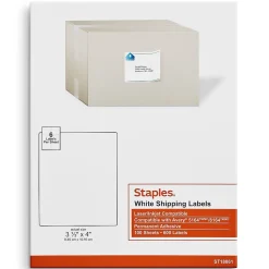 Staples Laser/Inkjet Shipping Labels, 3-1/3" x 4", White, 6 Labels/Sheet, 100 Sheets/Pack (ST18061-CC)