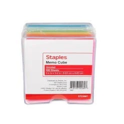 Staples Memo Cube Memo Pad, 3.4" x 3.4", Unruled, Assorted Colors, 500 Sheets/Pad (23887)