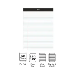 Staples Notepad, 8.5" x 11.75", Wide Ruled, White, 50 Sheets/Pad, 72 Pads/Pack (23643CT)