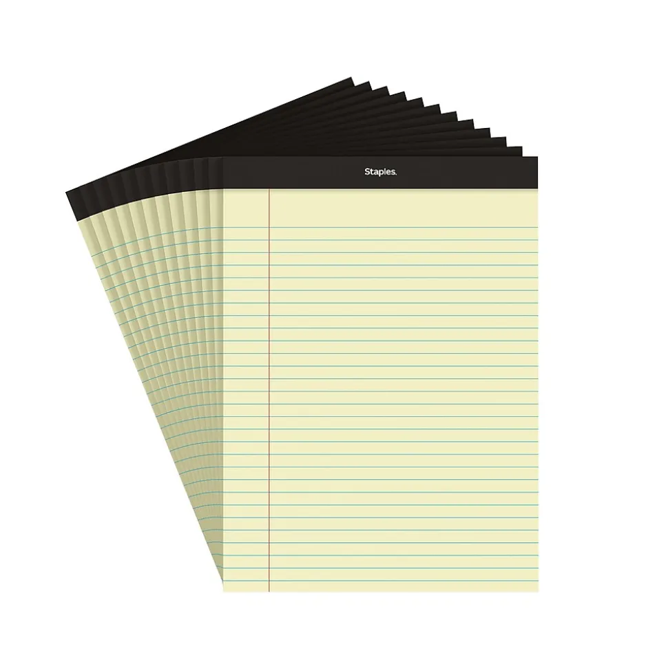 Staples® Notepad, 8.5" x 11.75", Wide Ruled, Canary, 50 Sheets/Pad, 72 Pads/Carton (SBG26839CT)