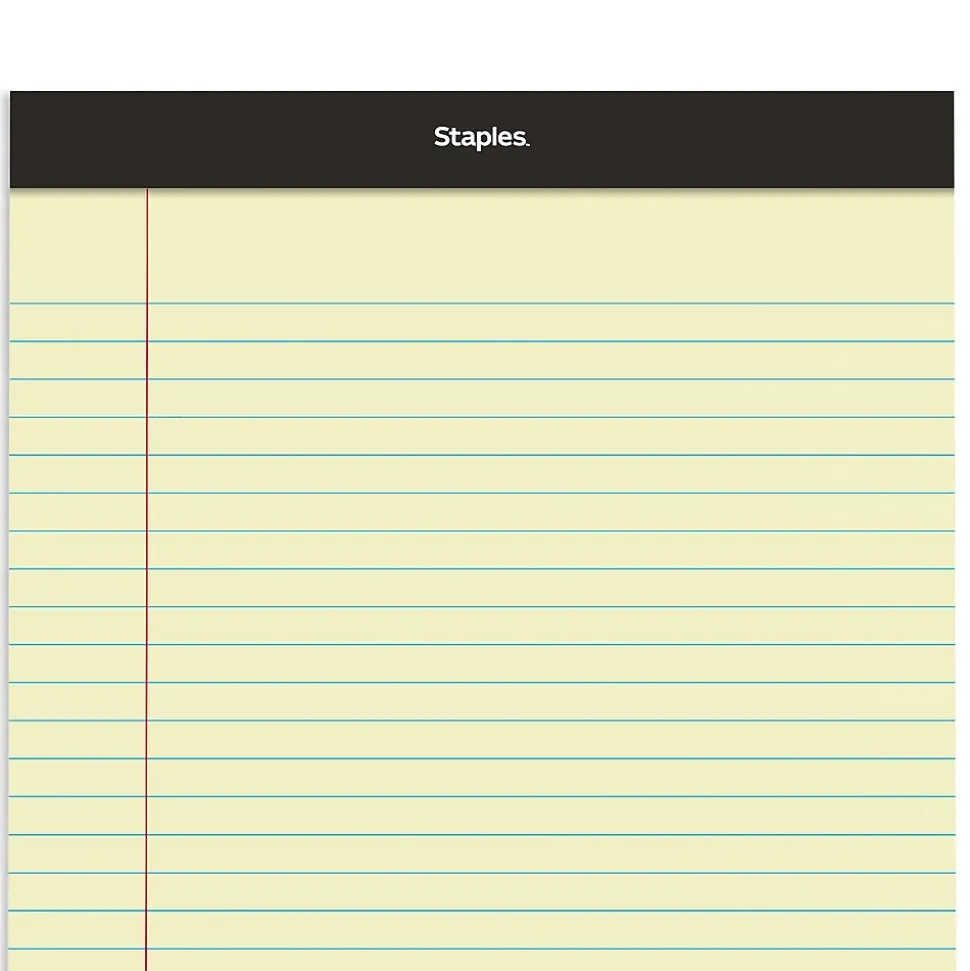 Staples® Notepad, 8.5" x 11.75", Wide Ruled, Canary, 50 Sheets/Pad, 72 Pads/Carton (SBG26839CT)
