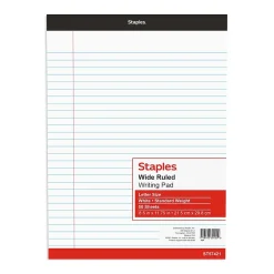 Staples Notepad, 8.5" x 11.75", Wide, White, 50 Sheets/Pad (20499)