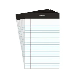 Staples Notepads, 5" x 8", Narrow Ruled, White, 100 Sheets/Pad, 6 Pads/Pack (ST57343)