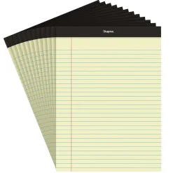Staples Notepads, 8.5" x 11.75", Wide Ruled, Canary, 50 Sheets/Pad, Dozen (ST57300)