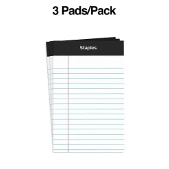 Staples® Perforated Mini Legal Writing Pads - Narrow Ruled, 3.5" x 2.5", White, 3/Pack (10871)