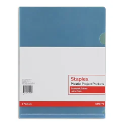 Staples Poly Heavy Duty 1 Pocket Project Presentation Folder, Assorted Colors, 5/Pack (10770-CC)
