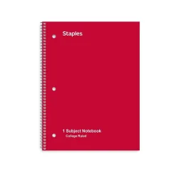 Staples® Poly 1-Subject Notebook, 8" x 10.5", College Ruled, 70 Sheets, Assorted Colors (27620M)