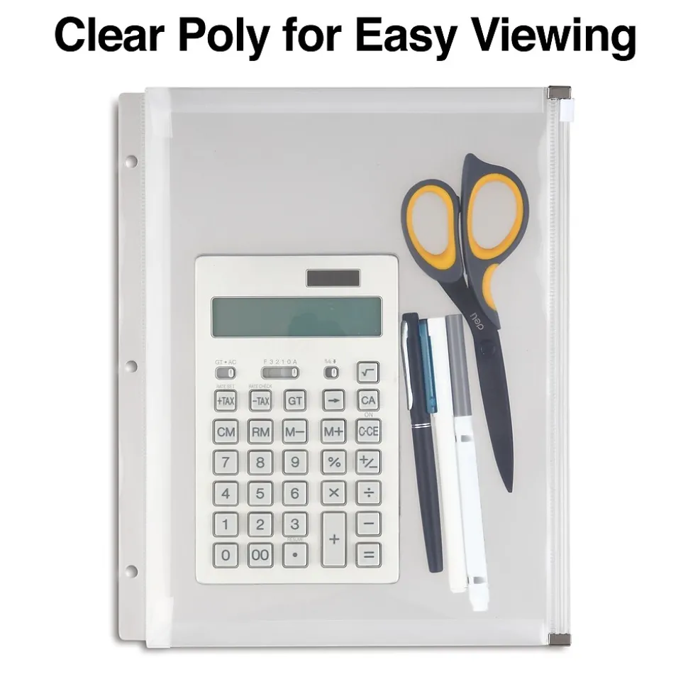 Staples Poly Zipper Pouch, 3-Hole Punched, Clear (ST26190-CC)