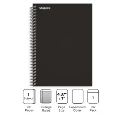 Staples Premium 1-Subject Notebook, 4.38" x 7", College Ruled, 80 Sheets, Black (TR58347M)