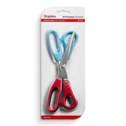 Staples Stainless Steel General Purpose Scissors, Pointed Tip, Assorted Colors, 3/Pack (52748)