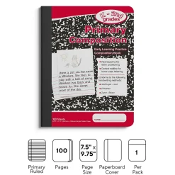Staples 1-Subject Composition Notebooks, 7.5" x 9.75", Primary Ruled, 100 Sheets, Black/Red (42079C)