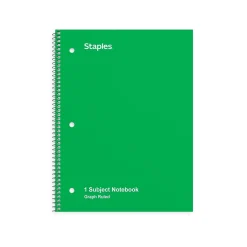 Staples 1-Subject Notebook, 8" x 10.5", Graph Ruled, 70 Sheets, Green (ST23987C)