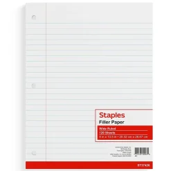 Staples® Wide Ruled Filler Paper, 8" x 10.5", White, 120 Sheets/Pack (ST37426D)