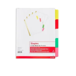 Staples Write-On Dividers, 5-Tab, Assorted Colors, 4/Pack (13509/23176)