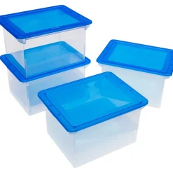 Storex File Storage Box with Snap-On Lid, Letter/Legal Size, Clear/Blue (STX61508U01C)