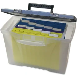 Storex Portable File Storage Box With Organizer Lid, Letter/Legal Size, Clear (STX61511U01C)