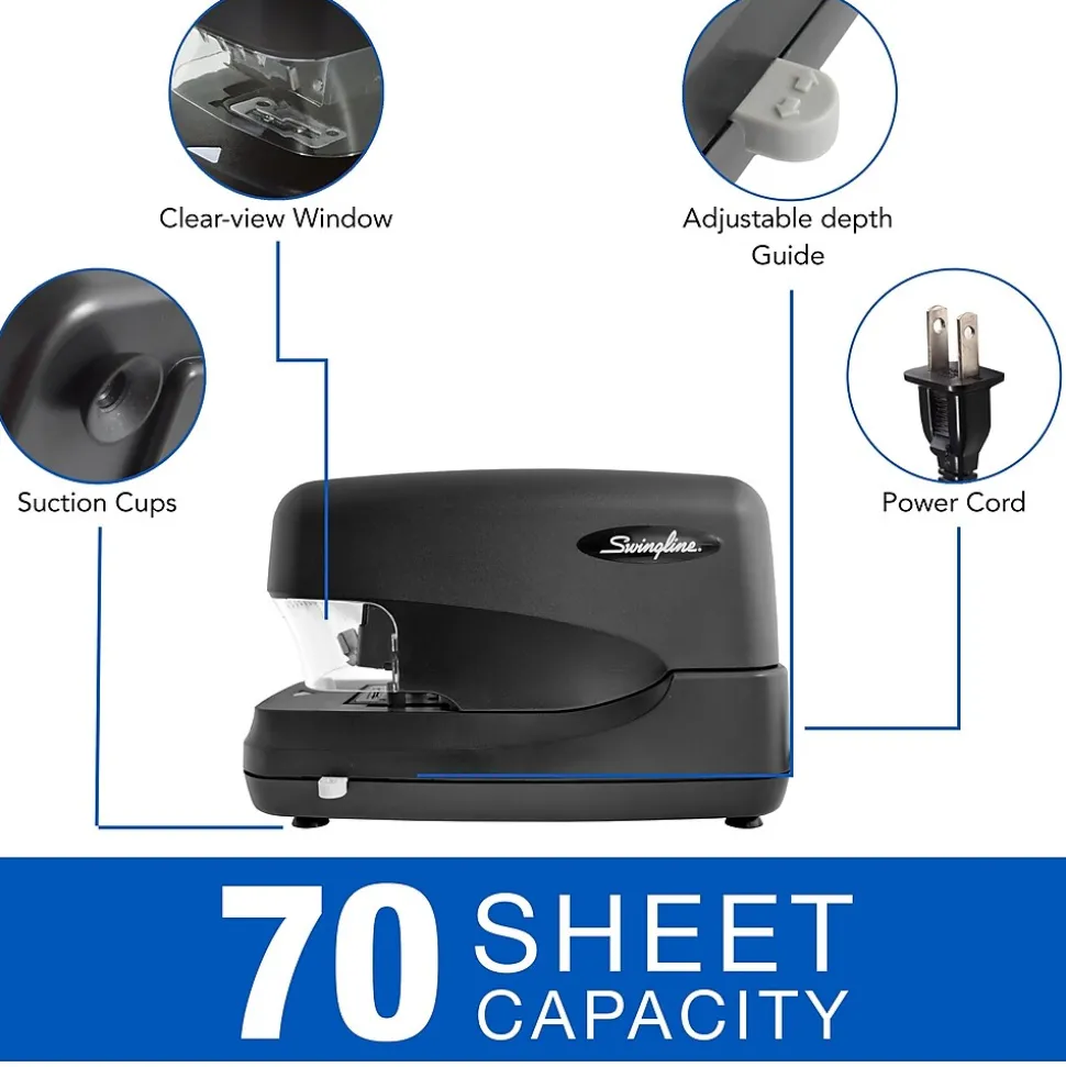 Swingline® High Capacity Electric Stapler, 70 Sheets, Black (69270)