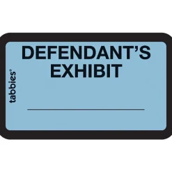 Tabbies Pre-Printed Labels - Defendant's Exhibit, Self-Adhesive, 1x1-5/8", Blue, 252 Labels/Pack (58093)