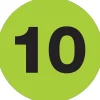 Tape Logic 1" Circle "10" Number Label, Fluorescent Green, 500/Roll