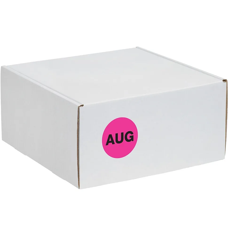 Tape Logic 1" Circle "AUG" Month of the Year Labels, Fluorescent Pink, 500/Roll