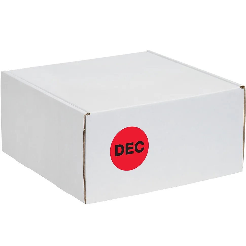 Tape Logic 1" Circle "DEC" Month of the Year Labels, Fluorescent Red, 500/Roll