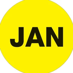 Tape Logic 1" Circle "JAN" Month of the Year Labels, Fluorescent Yellow, 500/Roll