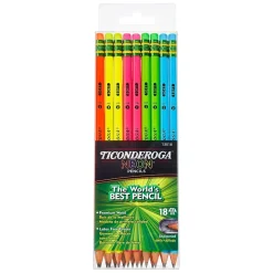 Ticonderoga Neon Wooden Pencil, #2 Medium Lead, 18/Pack (13218)