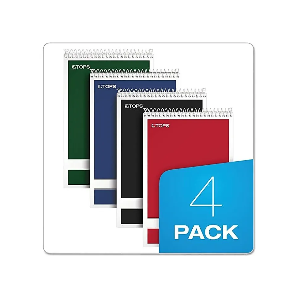 TOPS Steno Book, 6" x 9", Gregg Ruled, 80 Sheets, Assorted Colors, 4/Pack (80221)