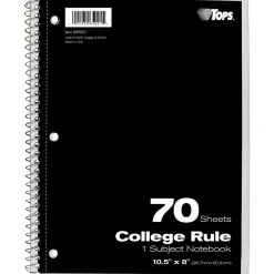 TOPS 1-Subject Notebook, 8" x 10.5", College Ruled, 70 Sheets, Assorted Colors (TOP 65021)