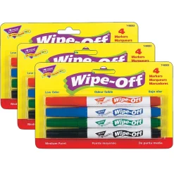 TREND Wipe-Off® Markers, Medium Point, Standard Colors, 4 Per Pack, 3 Packs (T-98003-3)