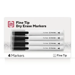 TRU RED™ Pen Dry Erase Markers, Fine Tip, Black, 4/Pack (TR61460/TR54560)