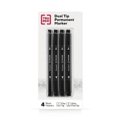 TRU RED™ Pen Permanent Markers, Twin Tip, Black, 4/Pack (TR57829)