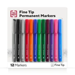 TRU RED™ Permanent Marker, Fine Tip, Assorted, 12/Pack (TR54530)