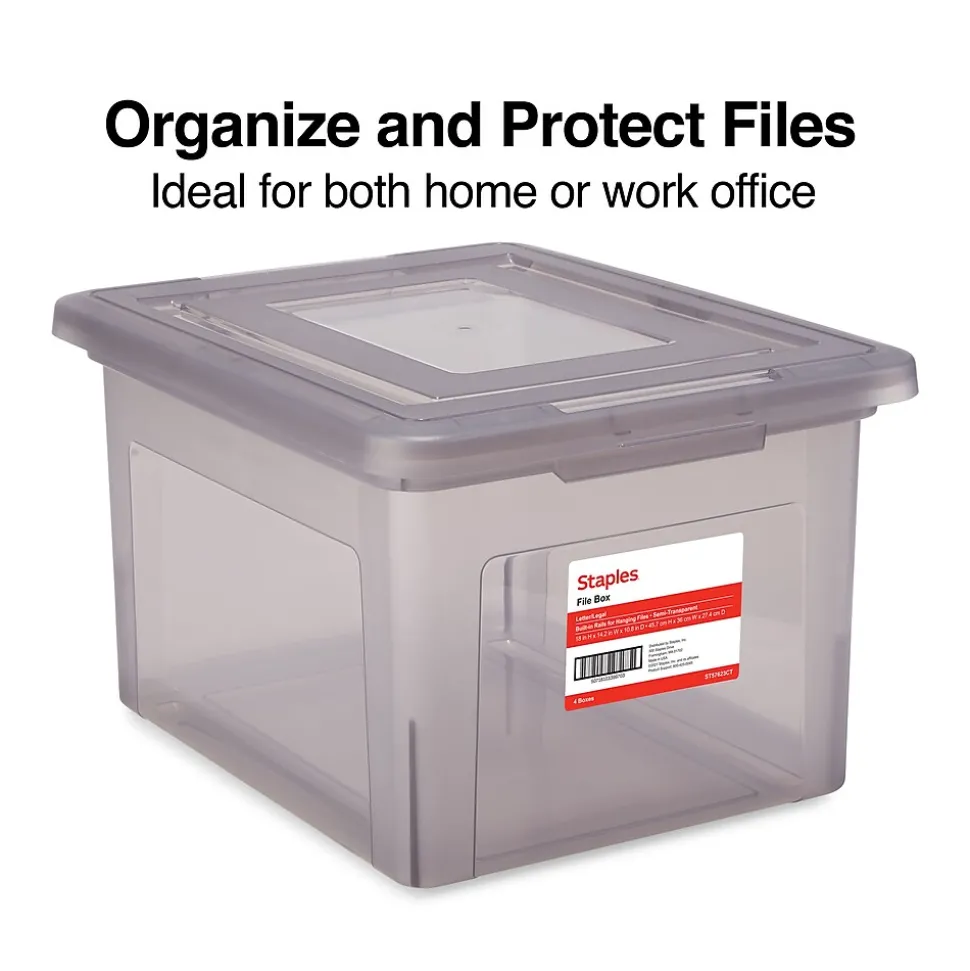 TRU RED™ Weather-Resistant File Box, Letter/Legal, Frost Gray, 4/Carton (TR57623CT)
