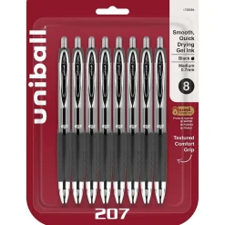 uni-ball 207 Retractable Gel Pens, Medium Point, 0.7mm, Black Ink, 8/Pack (1756584)
