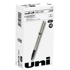 uni-ball Deluxe Rollerball Pens, Fine Point, Black Ink, 12/Pack (60052)