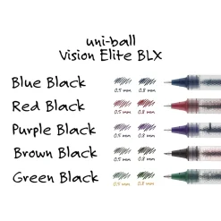uniball Vision Elite BLX Rollerball Pens, Micro Point, 0.5mm, Assorted Ink, 5/Pack (1832410)