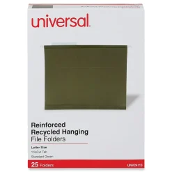 Universal Recycled Hanging File Folder, 1/3 Cut Tab, Letter Size, Standard Green, 25/Box (UNV24113)