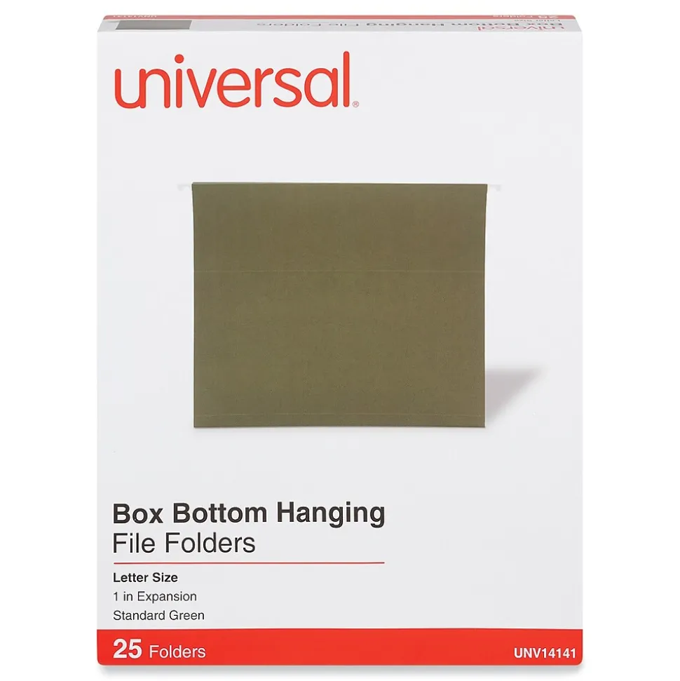 Universal Reinforced Recycled Hanging File Folder, Letter Size, Standard Green, 25/Box (UNV14141)