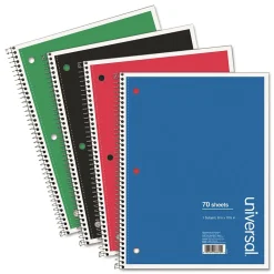 Universal 1-Subject Notebooks, 8" x 10.5", College Ruled, 70 Sheets, Assorted Colors, 4/Pack (UNV66614)