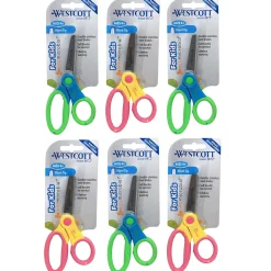 Westcott 5" Kids Stainless Steel Scissors, Blunt Tip, Assorted Colors, 6/Pack (ACM14596-6)